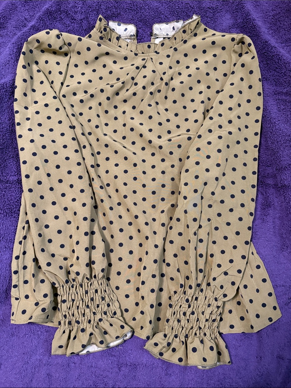 SHEIN Tan Polka Dot Long Sleeve Blouse